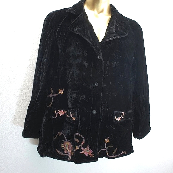 J.JILL vintage crushed velvet embroidered blazer jacket size XLT tall - Picture 1 of 5